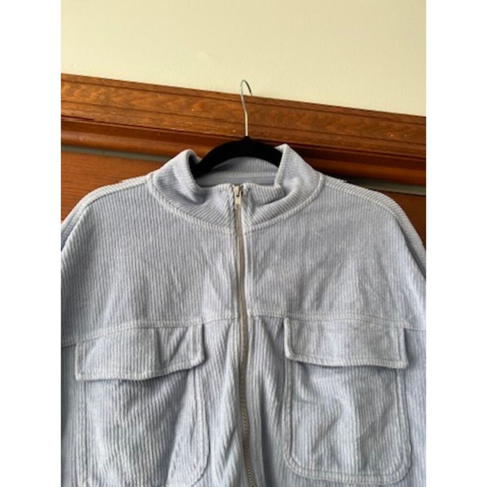 Aerie Women's Groove On Velour Corduroy Cropped Zip-Up Jacket Light Blue Size XL - Picture 3 of 11